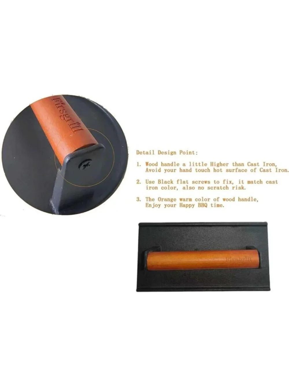 Heavy-Duty Cast Iron Burger Press with Wood Handle for Griddle & Grill Cooking